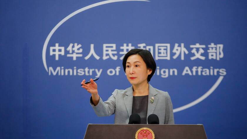 China's Foreign Ministry spokesperson Mao Ning gestures during a press conference at the Ministry of Foreign Affairs in Beijing, China, 06 April 2023.