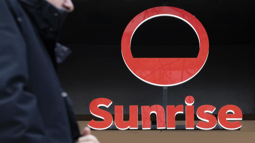 Das Logo des Telekommunikationsunternehmens Sunrise, aufgenommen am Montag, 27. November 2023 in Zuerich. (KEYSTONE/Ennio Leanza)
