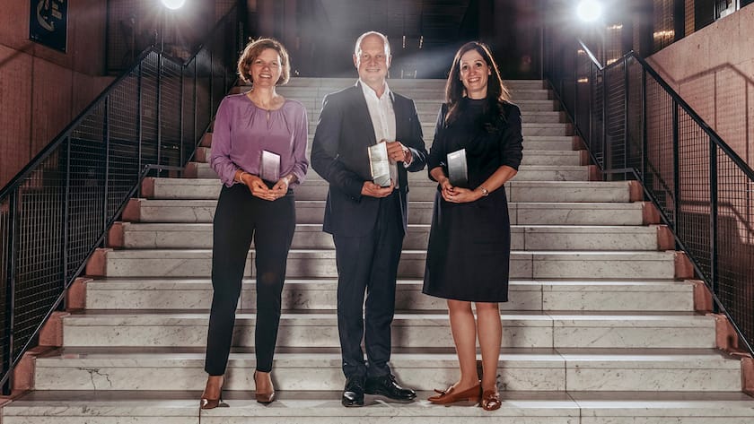 Die drei CFO des Jahres 2023: Manuela Suter von Bucher Industries, Timo Ihamuotila von ABB und Paula Indermühle von Vitra (von links).