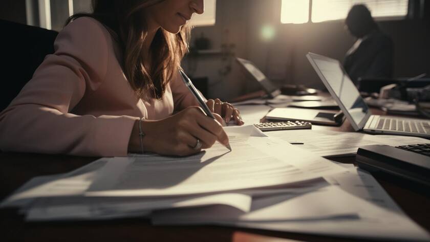 Steuererklärung. Dieses Bild wurde mit Hilfe des KI-Modells Midjourney erstellt und von einem Menschen überprüft.