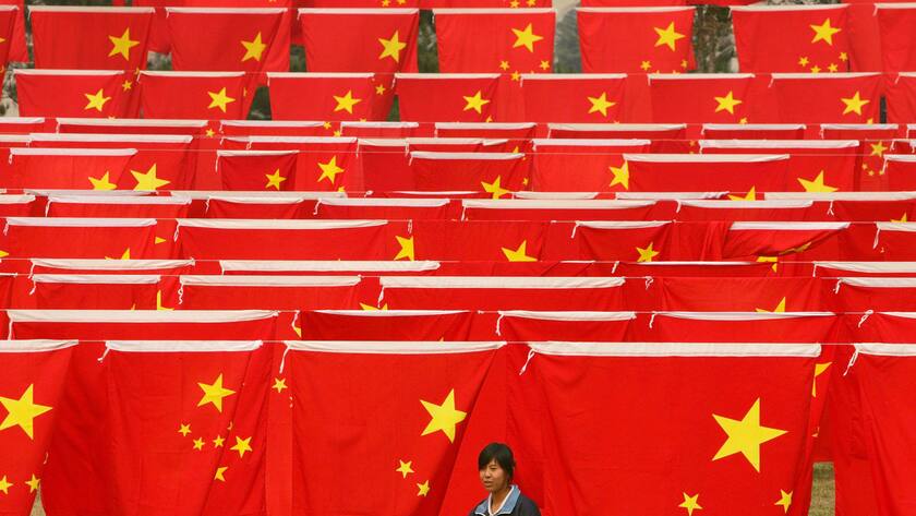 Chinesische Flaggen am Chinesischen Nationalfeiertag