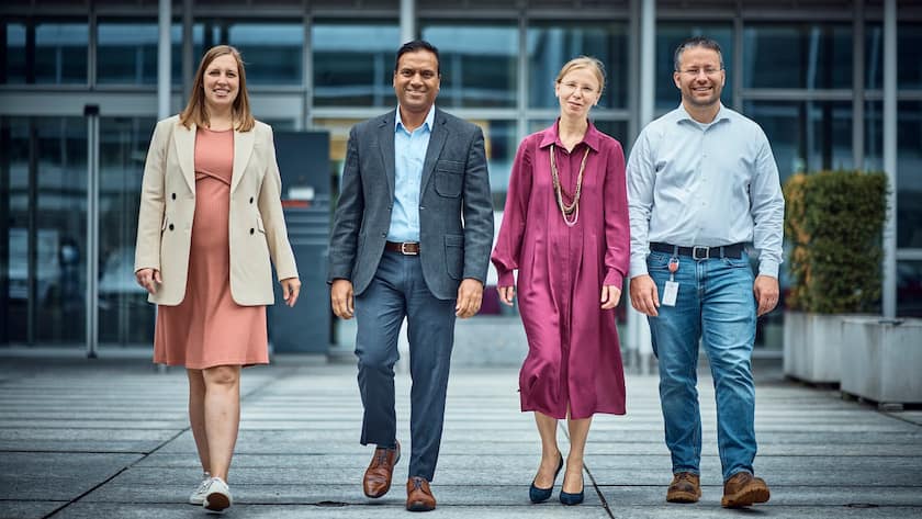 Sie sind gemeinsam für Oerlikon unterwegs (von links): Sandra Verling, Rakesh Pawar, Anna Ryzhova und Brett Rosenthal