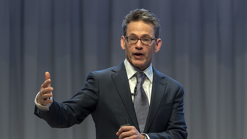 Bill Anderson, CEO Roche Pharmaceuticals, speaks during the annual results media conference at the Roche Tower in Basel, Switzerland, on Thursday, January 31, 2019. (KEYSTONE/Georgios Kefalas)