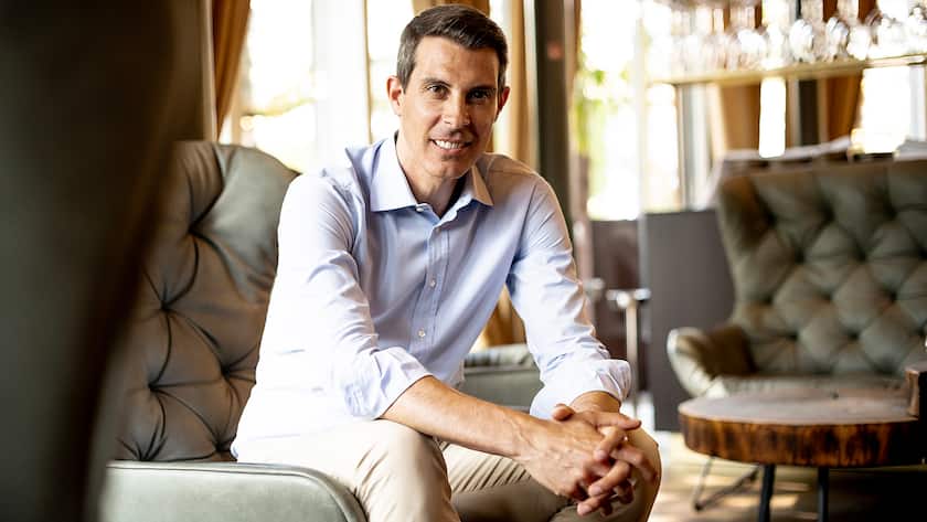 Thierry Burkart, FDP Präsident, am 15.08.2023 im Restaurant Plü in Baden/AG.