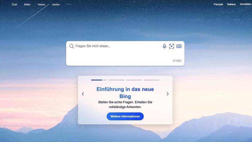 Das neue Bing ist bereits online.