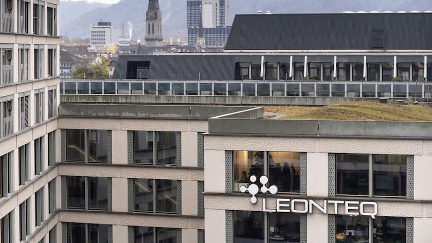 Das Logo der Technologie- und Serviceplattformfirma Leonteq fotografiert am Firmensitz in der Europaallee am 15. November 2019 in Zuerich. (KEYSTONE/Gaetan Bally)