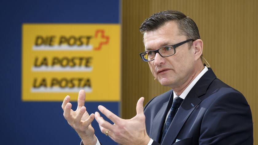 Hansruedi Koeng, CEO PostFinance AG, spricht waehrend der Bilanzmedienkonferenz die Post, am Donnerstag, 12. Maerz 2020, in Bern. (KEYSTONE/Anthony Anex)