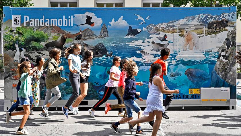 Job mit Impact: Animatorinnen beim Pandamobil erklären die Probleme hinter der Klimakrise und präsentieren die richtigen Lösungen.