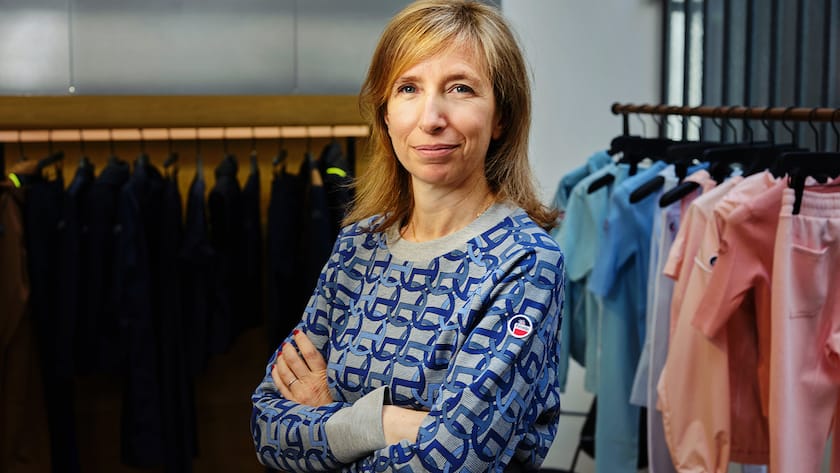 Von den Lacoste-Polohemden zur Haute Couture der Skipisten Sophie Lacoste, Eigentümerin von Fusalp in Paris am 11. April 2022