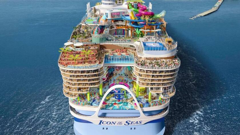Ein Rendering des gigantischen neuen Kreuzfahrtschiffs von Royal Caribbean, der Icon of the Seas.