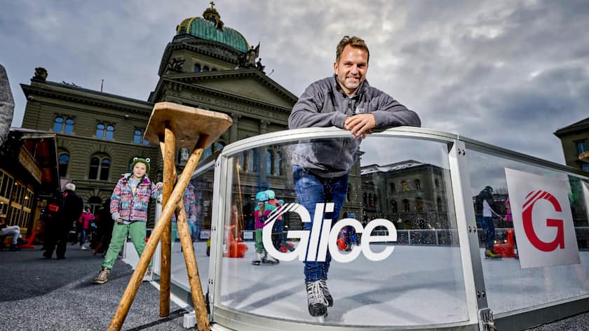 <p>Bei warmen Temperaturen aufs Kunsteis vor dem Bundeshaus: Das ermöglicht der Gründer von Glice, Viktor Meier.</p>