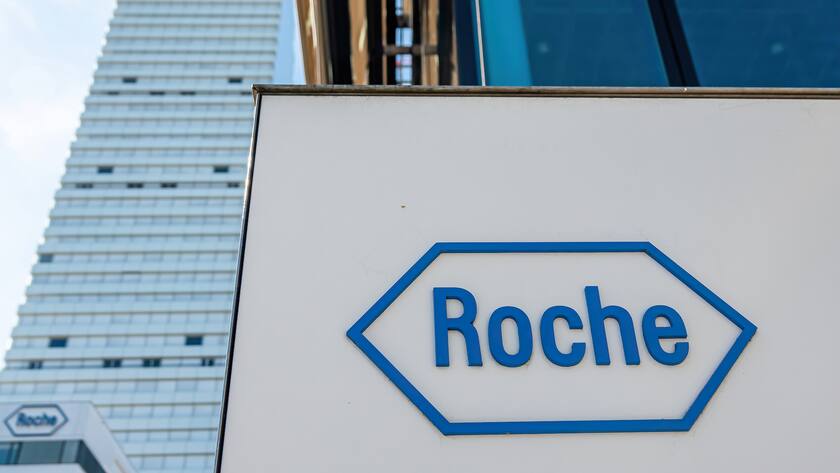 BASEL, SWITZERLAND - MARCH 15, 2020: Hoffmann-La Roche AG is a Swiss multinational healthcare company with a headquarter in Basel.