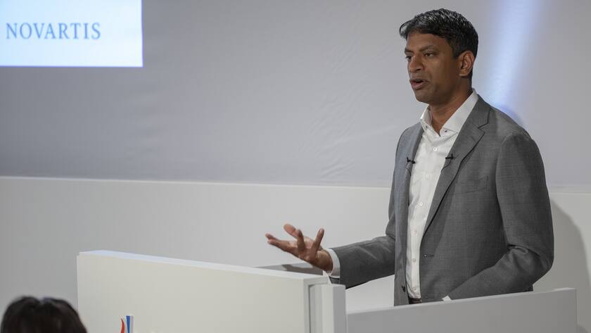 Vas Narasimhan, Novartis-CEO an einer Medienkonferenz anlässlich der Präsentation der Jahreszahlen.