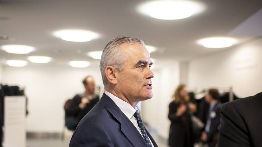 Thomas Gottstein, the new CEO of the Swiss bank Credit Suisse, speaks to the media after the press conference of the full-year results of 2019 in Zurich, Switzerland, Thursday, Feburary 13, 2020. (KEYSTONE/Ennio Leanza).