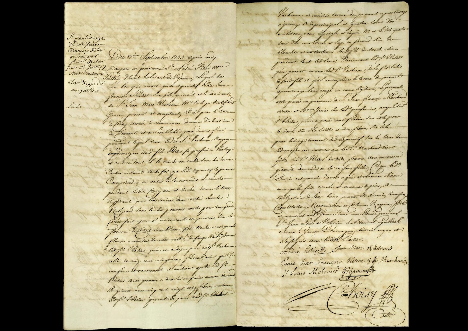 der Lehrlingsvertrag von 1755, der als Geburtsstunde des Unternehmens gilt.