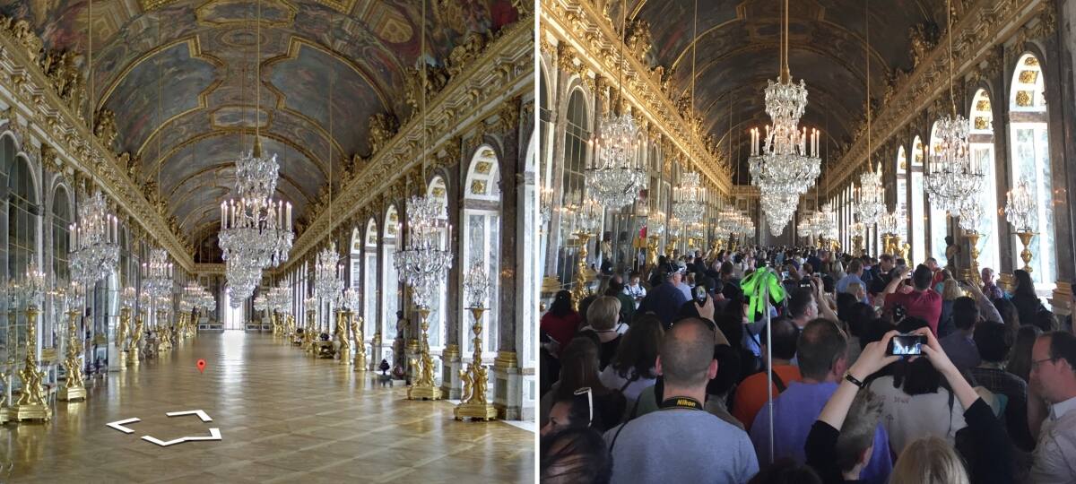 Besuch in Versailles: Mit Google (links) und im realen Leben (rechts.)
