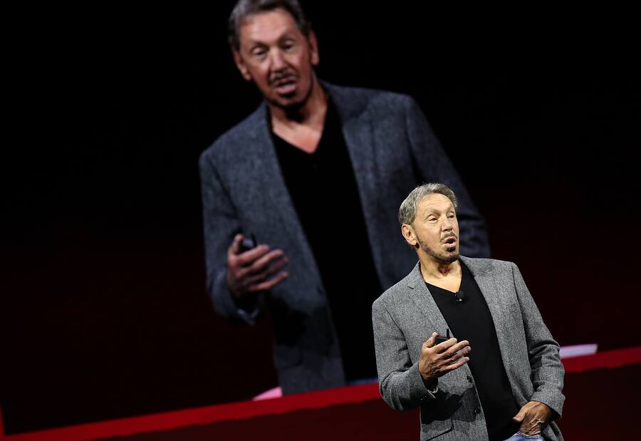 SAN FRANCISCO, CA - OCTOBER 22: Oracle co-founder and Chairman Larry Ellison delivers a keynote address during the Oracle OpenWorld on October 22, 2018 in San Francisco, California. The Oracle co-founder and Chairman kicked off the annual Oracle OpenWorld conference that runs through October 25th. (Photo by Justin Sullivan/Getty Images)