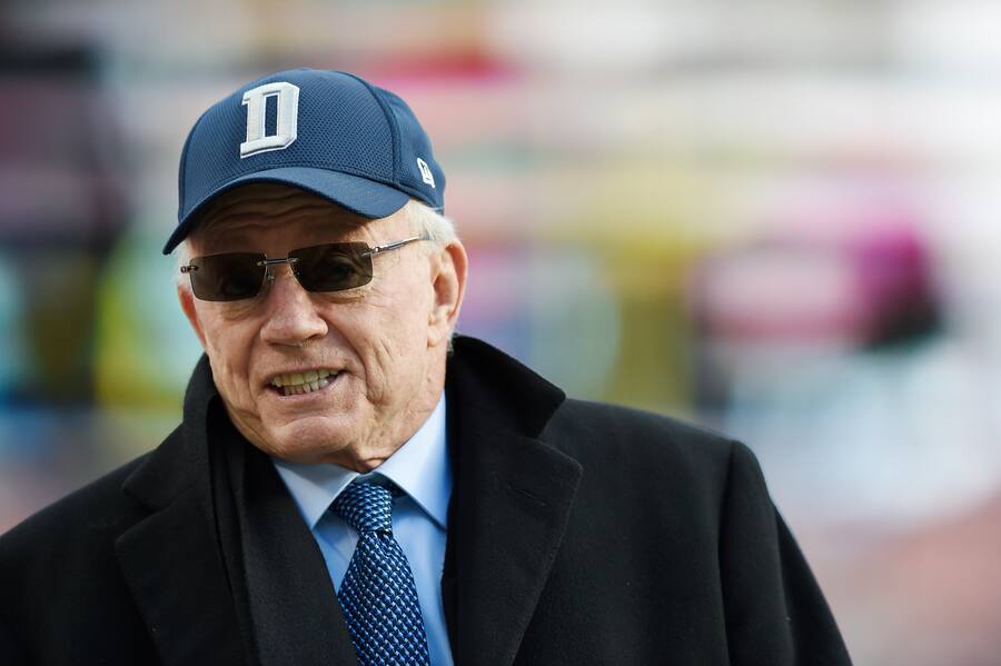 LANDOVER, MD - OCTOBER 21: Owner Jerry Jones of the Dallas Cowboys stands on the field before a game between the Dallas Cowboys and Washington Redskins at FedExField on October 21, 2018 in Landover, Maryland. (Photo by Patrick McDermott/Getty Images)