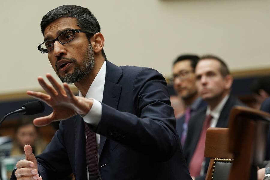 WASHINGTON, DC - DECEMBER 11: Google CEO Sundar Pichai testifies before the House Judiciary Committee at the Rayburn House Office Building on December 11, 2018 in Washington, DC. The committee held a hearing on 'Transparency & Accountability: Examining Google and its Data Collection, Use and Filtering Practices.â (Photo by Alex Wong/Getty Images)