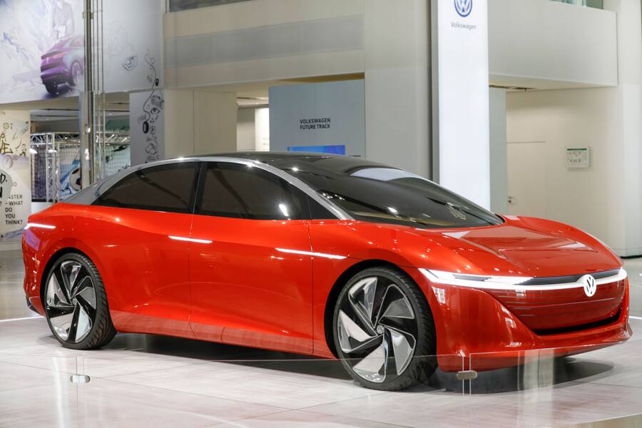 BERLIN, GERMANY - JULY 04: The bew Vizzion ID during the exhibition preview of 'Driving Vizzions to Reality' at DRIVE. Volkswagen Group Forum on July 4, 2018 in Berlin, Germany. (Photo by Isa Foltin/Getty Images for Volkswagen AG)