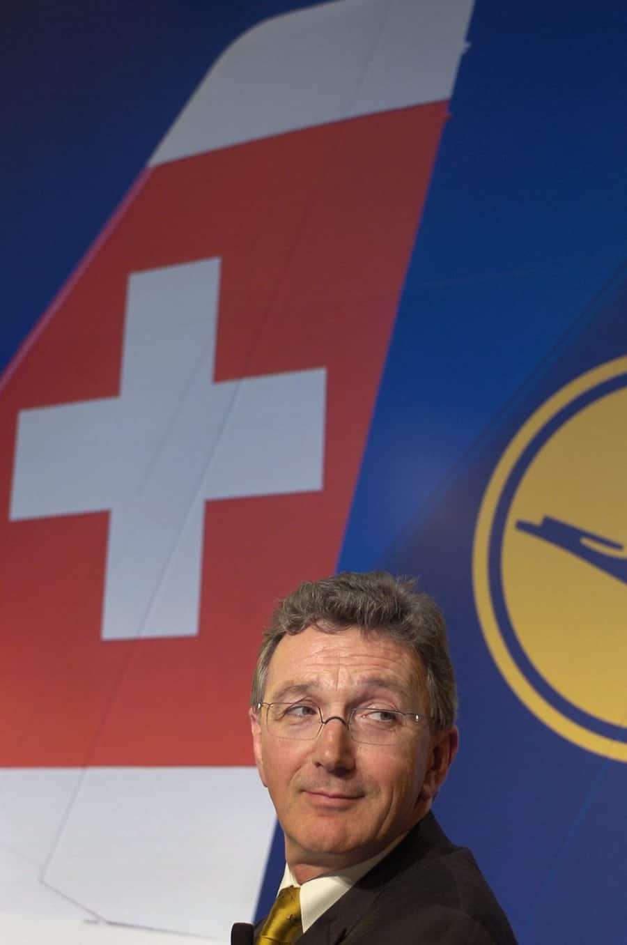 Wolfgang Mayrhuber, CEO Lufthansa as an intercontinental hub. (KEYSTONE/Walter Bieri)