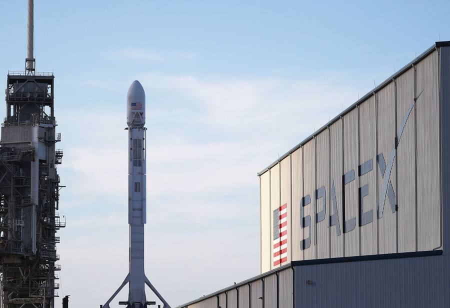 CAPE CANAVERAL, FL - APRIL 29:  A SpaceX rocket sits on launch pad 39A as it is prepared for the NROL-76 launch on April 29, 2017 in Cape Canaveral, Florida.   SpaceX will attempt to deliver a  classified payload to orbit and liftoff is scheduled for tomorrow at 7 a.m. ET from Kennedy Space Center.  (Photo by Joe Raedle/Getty Images)