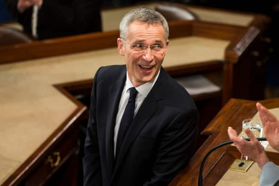 WASHINGTON, DC - APRIL 03: North Atlantic Treaty Organization (NATO) Secretary General Jens Stoltenberg takes the podium before delivering an address to a joint meeting of U.S. Congress April 3, 2019 at the U.S. Capitol in Washington, DC. Stoltenberg joined foreign ministers of NATO countries in Washington to mark the 70th anniversary of the alliance. (Photo by Zach Gibson/Getty Images)