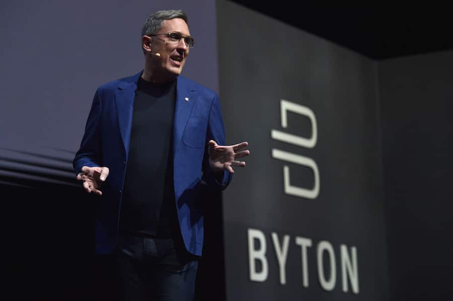 LAS VEGAS, NEVADA - JANUARY 05: Byton CEO and Co-Founder Daniel Kirchert speaks during a Byton press event during CES 2020 at the Mandalay Bay Convention Center on January 5, 2020 in Las Vegas, Nevada. CES, the world's largest annual consumer technology trade show, runs from January 7-10 and features about 4,500 exhibitors showing off their latest products and services to more than 170,000 attendees. (Photo by David Becker/Getty Images)