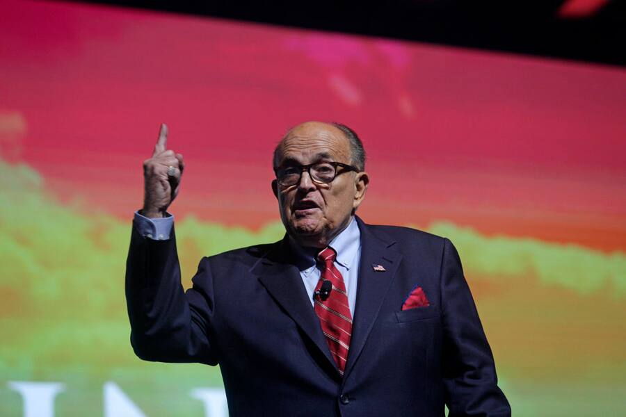 PALM BEACH, FL - DECEMBER 19: Trump Attorney Rudy Giuliani addresses the crowd at the Turning Point USA Student Action Summit on December 19, 2019 in Palm Beach, Florida. Conservative high school students gathered for a 4-day invite-only conference hosted by Turning Point USA to hear from conservative leaders and activists from across the U.S.(Photo by Saul Martinez/Getty Images)