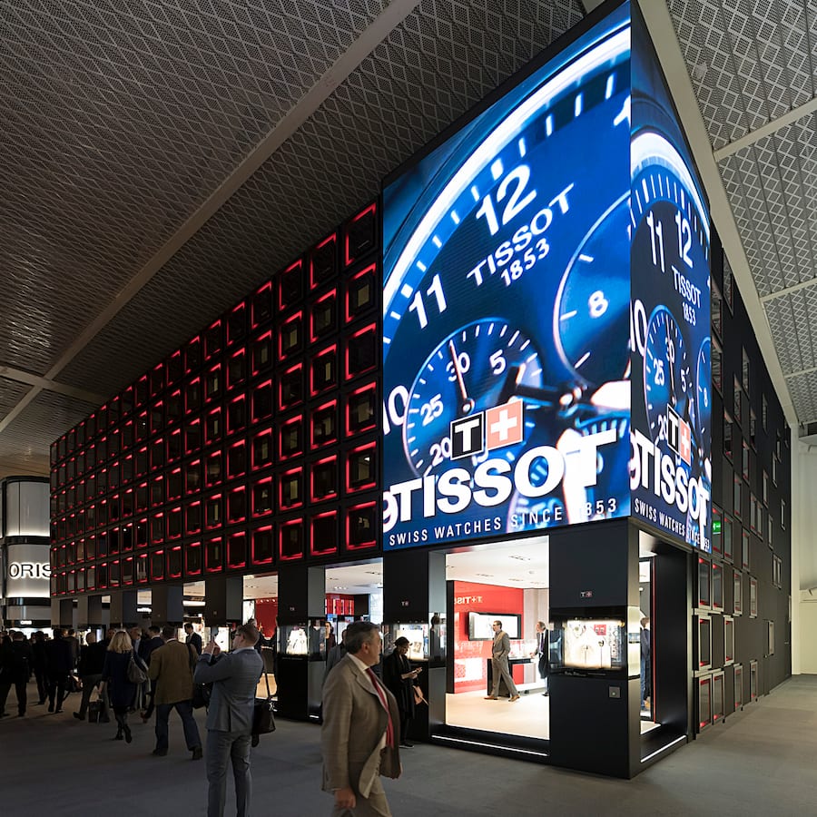 The Tissot booth, pictured at the world watch and jewellery show Baselworld in Basel, Switzerland, on Monday, March 26, 2018. (KEYSTONE/Georgios Kefalas)