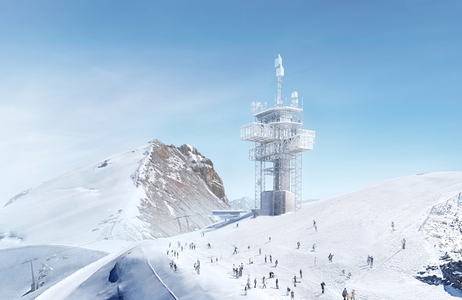 Visualisierung des Masterplans der neuen Bergstation Titlis mit ausgebautem Turm, zur Verfuegung gestellt am Montag, 5. November 2018. Herzog & de Meuron und die Titlis Bergbahnen praesentierten heute das Projekt TITLIS 3020 mit dem Ausbau des Richtstrahlturms inklusive Zugangsstollen und dem Neubau der Bergstation. (HANDOUT HERZOG & DE MEURON) *** NO SALES, DARF NUR MIT VOLLSTAENDIGER QUELLENANGABE VERWENDET WERDEN ***