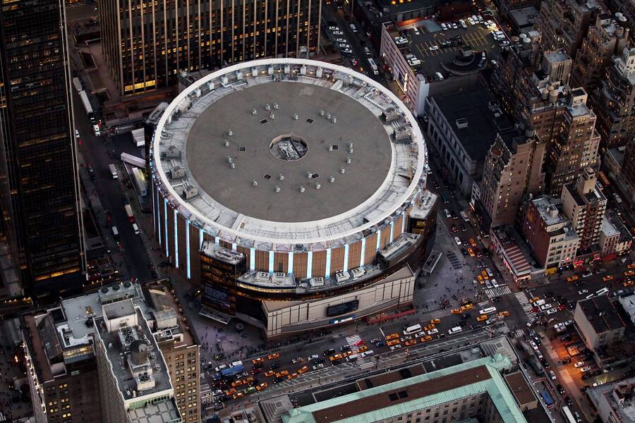 NEW YORK, NY - DECEMBER 30: Madison Square Garden photographed from above on December 30, 2014 in New York City. (Photo by Alex Trautwig/Getty Images)