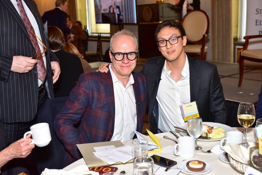 NEW YORK, NY - APRIL 18: Hans Ulrich Obrist and Ian Cheng attend Appraisers Association of America Honors Hans Ulrich Obrist at 14th Annual Award Luncheon at New York Athletic Club on April 18, 2018 in New York City. (Photo by Sean Zanni/Patrick McMullan via Getty Images) *** Local Caption *** Hans Ulrich Obrist;Ian Cheng