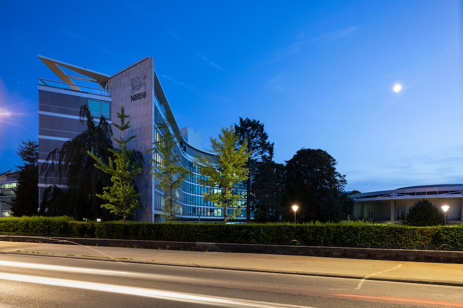 Exterior view of the headquarters of Nestle in Vevey, Switzerland, on August 16, 2018. (KEYSTONE Gaetan Bally)Aussenaufnahme des Hauptsitzes von Nestle am 16. August 2018 in Vevey. (KEYSTONE/Gaetan Bally)