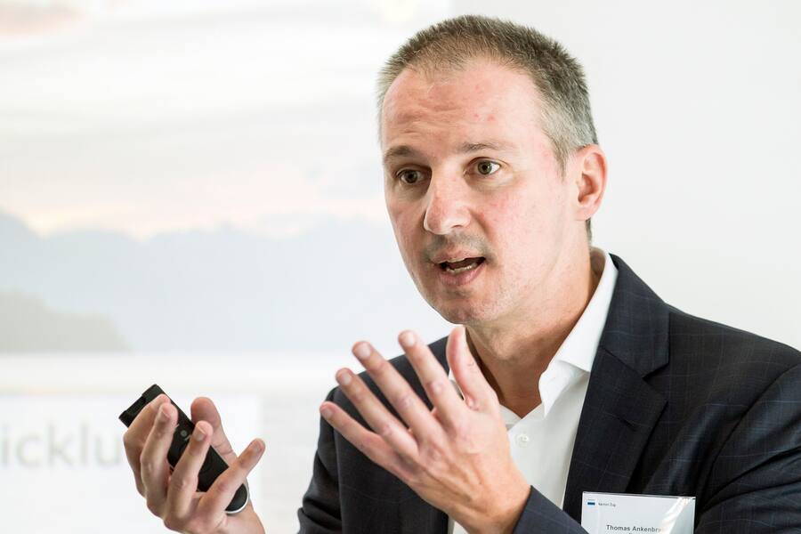 Thomas Ankenbrand, Hochschule Luzern, spricht in Zug zum Thema "Crypto Valley" am Donnerstag, 17. August 2017. (KEYSTONE/Alexandra Wey)..
