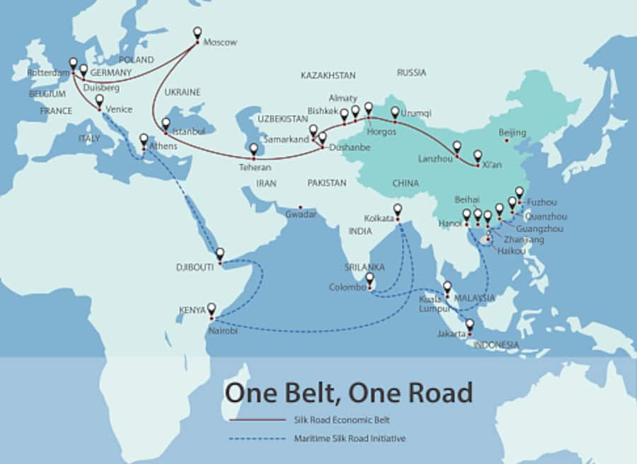 One Belt, One Road, Chinese strategic investment in the 21st century chart map, vector