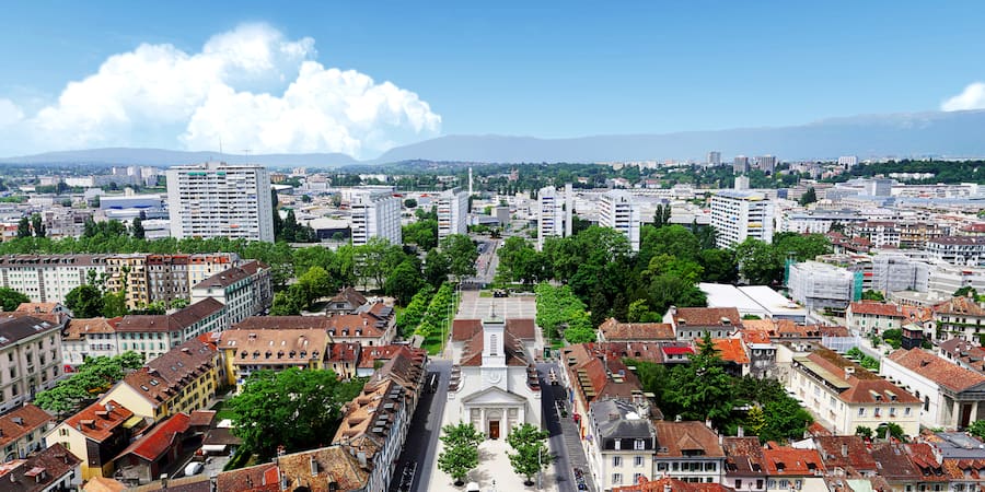 This photo was above Sainte-Croix Catholic Church in the old town of Carouge Commune in Geneva, Switzerland.