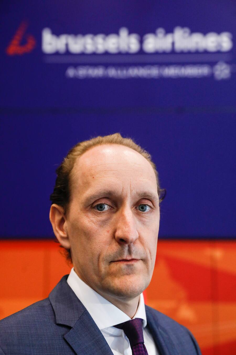 Brussels Airlines CFO Dieter Vranckx pictured after an Extraordinary Works Council of Brussels Airlines, Tuesday 12 May 2020 in Zaventem. Brussels Airlines flights are suspended till June 1st in the ongoing corona virus crisis. Staff applied for temporary unemployment. BELGA PHOTO THIERRY ROGE