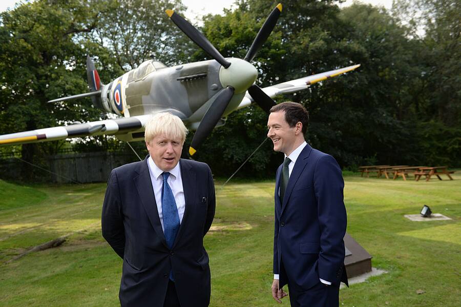 UXBRIDGE, ENGLAND - SEPTEMBER 10: Mayor of London Boris Johnson and the Chancellor of the Exchequer George Osborne visit the Battle of Britain Bunker to see how a new £1m investment, committed in the recent Budget, will help to restore the historic site on September 10, 2015 in Uxbridge, England.  (Photo by Stefan Rousseau - WPA Pool/Getty Images)