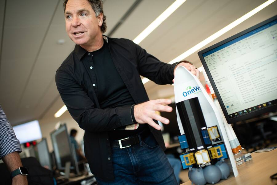 MCLEAN, VA - FEBRUARY 13: Greg Wyler, the founder of OneWeb is pictured in the satellite operations center of their Tysons office. He is discussing the upcoming launch which is on February 26, 2019. OneWeb wants to launch a constellation of thousands of satellites to beam the internet to remote parts of the world, connecting the 4 billion people who don't have broadband access. (Photo by Sarah L. Voisin/The Washington Post via Getty Images)