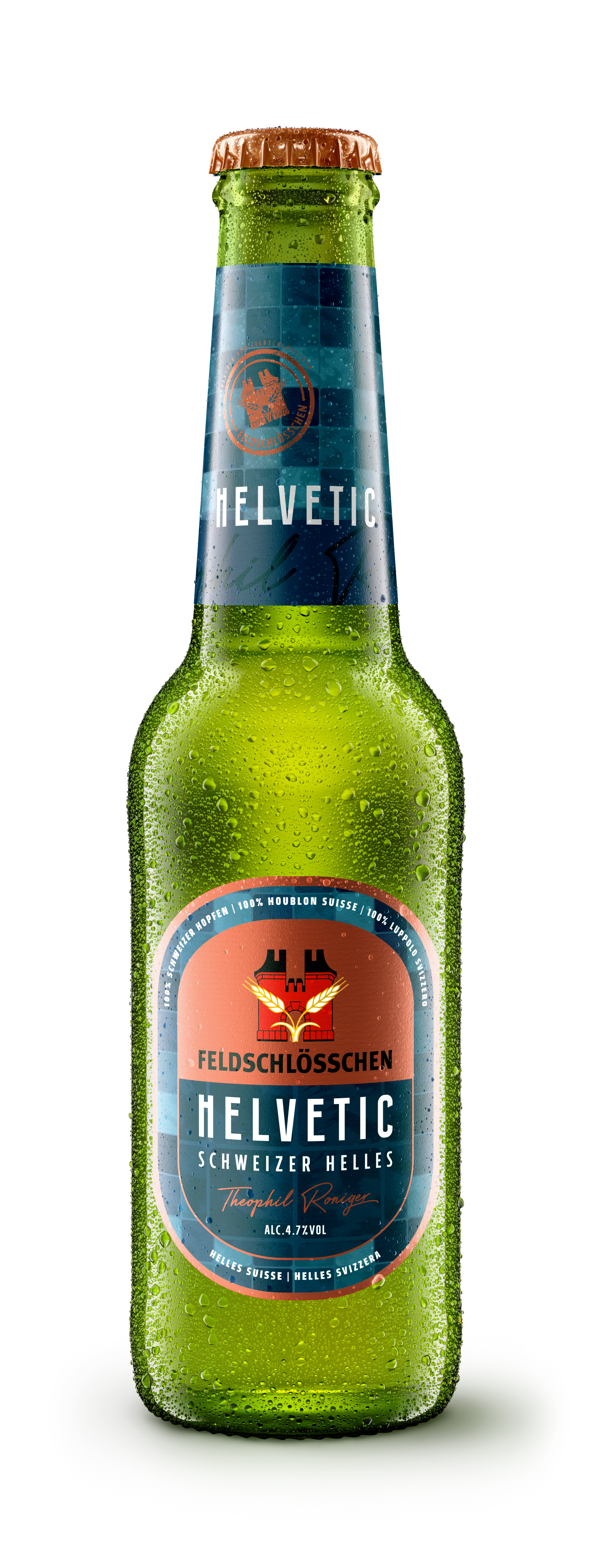 <p>Bierflasche der Sorte "Helvetic" von Feldschlösschen. Bierstil Helles, gebraut mit Schweizer Hopfen. Für Apéro-Kolumne. </p>