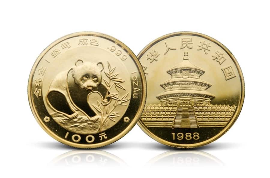 <p>Auch China setzt auf nationale Wahrzeichen: Panda und Himmelstempel auf der Goldmünze aus dem Reich der Mitte.</p>