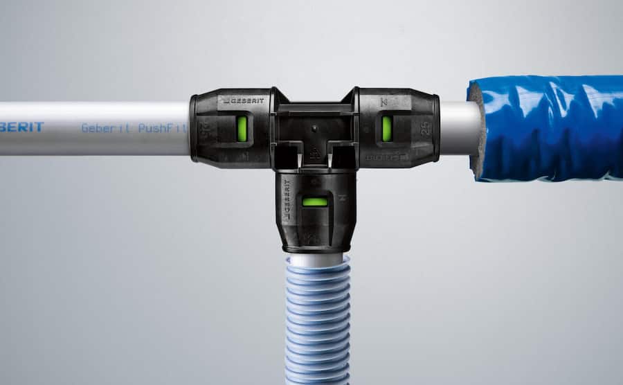 <p>Dieses steckbare Verbindungssystem ist auf das Leiten von Trinkwasser ausgelegt, ähnliche Systeme gibt es auch für Kühl- und Löschwasser.</p>