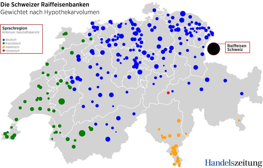 Karte der Schweiz mit Raiffeisenbanken