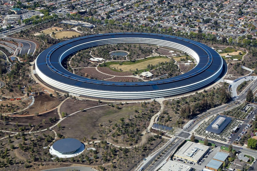 March 6, 2018 - Cupertino, California, U.S. - Apple Campus Aerial. The Apple Campus was the corporate headquarters of Apple Inc. from 1993 until 2017, when it was largely replaced by Apple Park, though it is still used by Apple as office and lab space. Apple Park, the extravagant, multibillion-dollar new campus headquarters. Cupertino U.S. - ZUMAc167 20180306_sha_c167_228 Copyright: xKennethxCantrellx