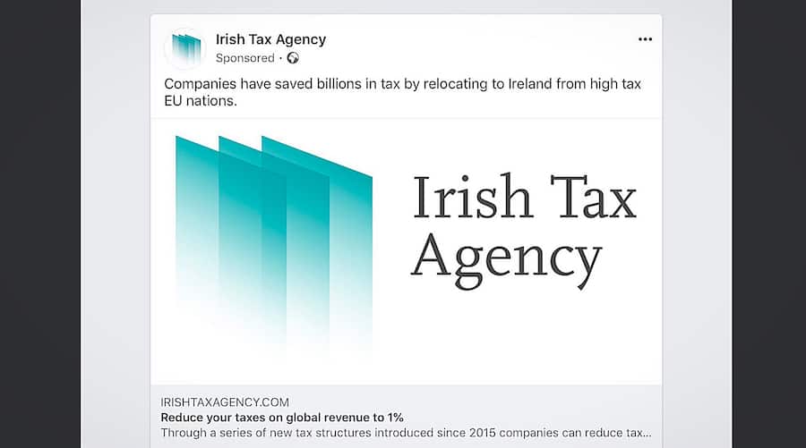 Werbung aus Irland für niedrige Unternehmenssteuern