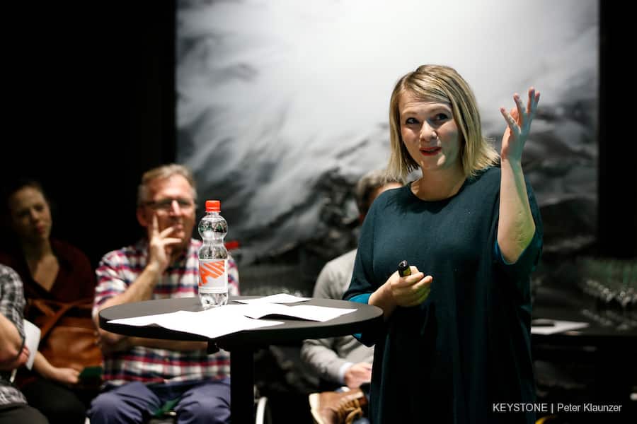 Kathrin Bertschy, Nationalraetin GLP-BE, spricht ueber ihre Staenderatskandidatur, bei der Mitgliederversammlung der GLP Kanton Bern, am Mittwoch, 20. Februar 2019 in Bern. (KEYSTONE/Peter Klaunzer)