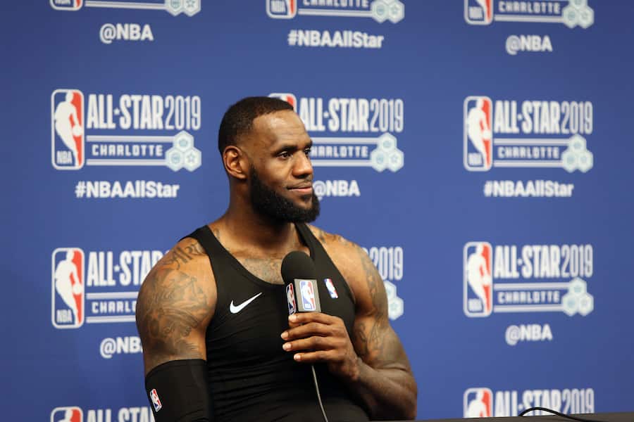 CHARLOTTE, NC - FEBRUARY 17: LeBron James #23 of Team LeBron speaks to the media during a press conference after the 2019 NBA All-Star Game on February 17, 2019 at the Spectrum Center in Charlotte, North Carolina. NOTE TO USER: User expressly acknowledges and agrees that, by downloading and/or using this photograph, user is consenting to the terms and conditions of the Getty Images License Agreement. Mandatory Copyright Notice: Copyright 2019 NBAE (Photo by Ben McKeown/NBAE via Getty Images)