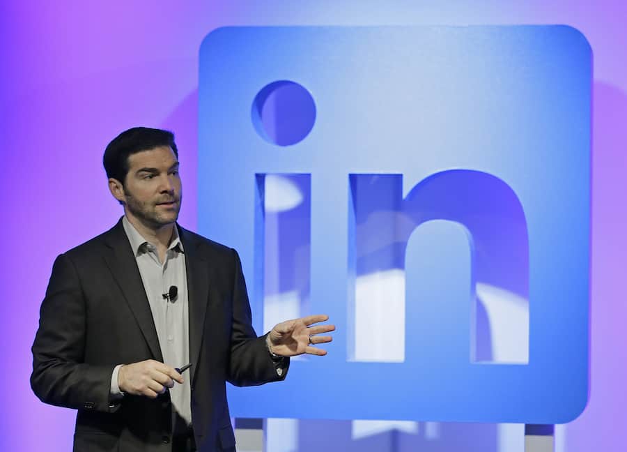 LinkedIn CEO Jeff Weiner speaks during a product announcement at his company's headquarters, Thursday, Sept. 22, 2016, in San Francisco. LinkedIn wants to become more useful to workers by adding personalized news feeds, helpful messaging "bots" and recommendations for online training courses, as the professional networking service strives to be more than just a tool for job-hunting. (AP Photo/Eric Risberg)