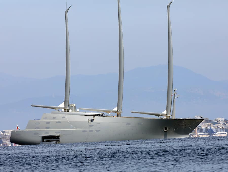 CANNES, FRANCE - MAY 26: Gigantic vessel, owned by Russian billionaire Andrey Melnichenko is spotted during the 70th annual Cannes Film Festival at on May 26, 2017 in Cannes, France. (Photo by J. Almasi/GC Images)